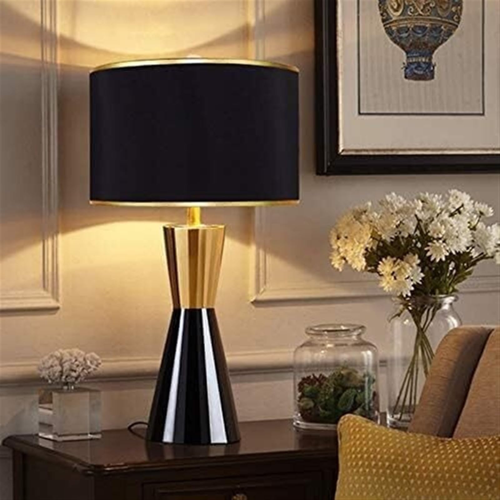 Lampa stołowa Lampka nocna Lampka nocna Ceramiczna lampka nocna Klosz z tkaniny Lampa biurkowa Lampa biurkowa Nowoczesna lampa nocna Ochrona oczu Lampy stołowe Lampa stołowa do salonu (kolor: przycisk