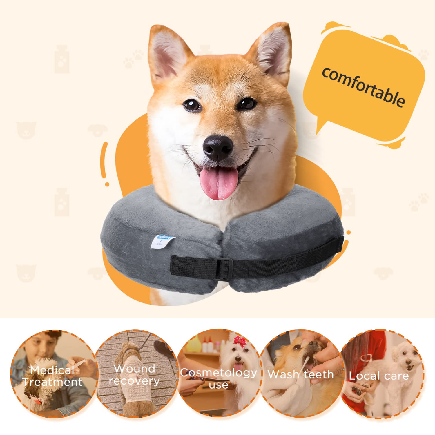 Nobleza - Collare Protettivo Gonfiabile Elisabettiano per Cane e Gatto, Collare Regolabile per Cane Gatto Ferita Recupero Guarigione Collare (Grigio, S)