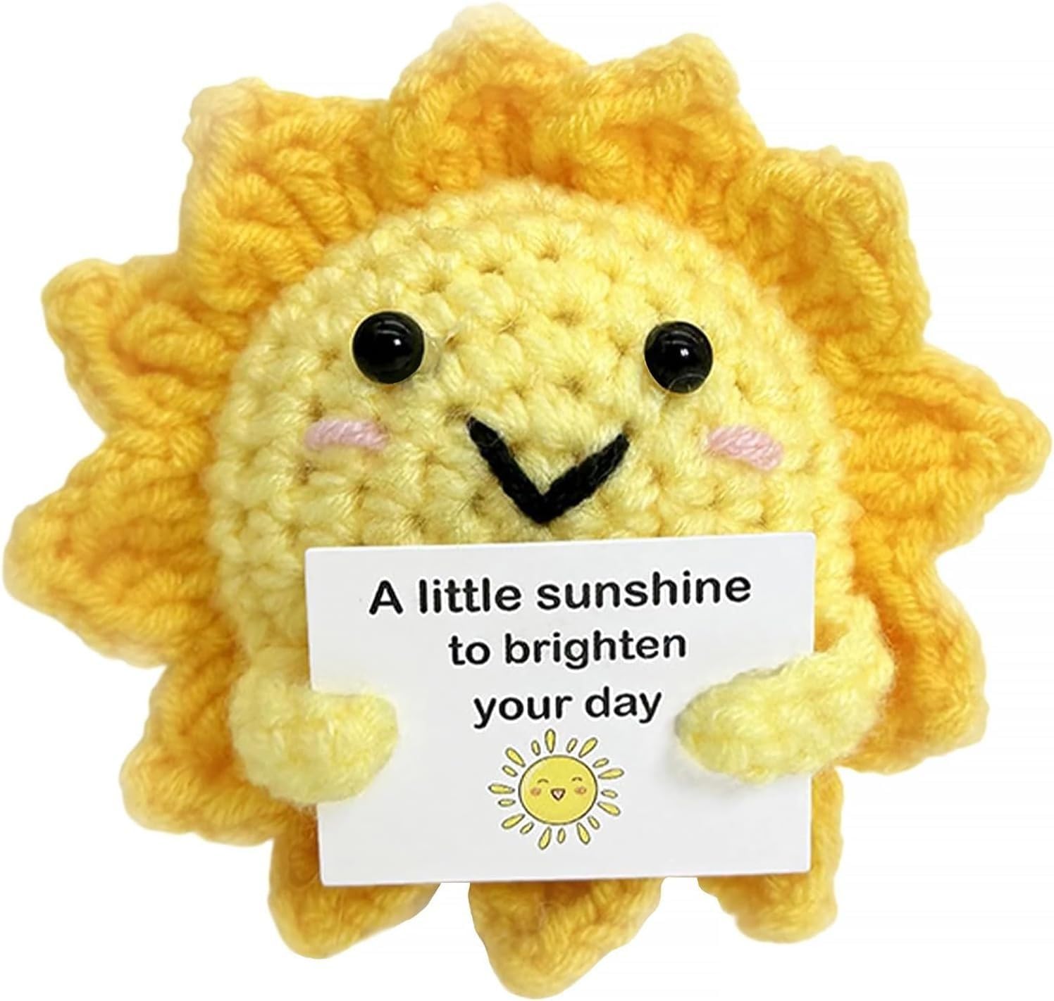 ALUNME Positive Energy Crochet Sun Gift with Inspiring Affirmation Card Handmade Emotional Support Sunshine Thoughtful Stress Relief Present for Women and Men Birthday and Office Desk Decor