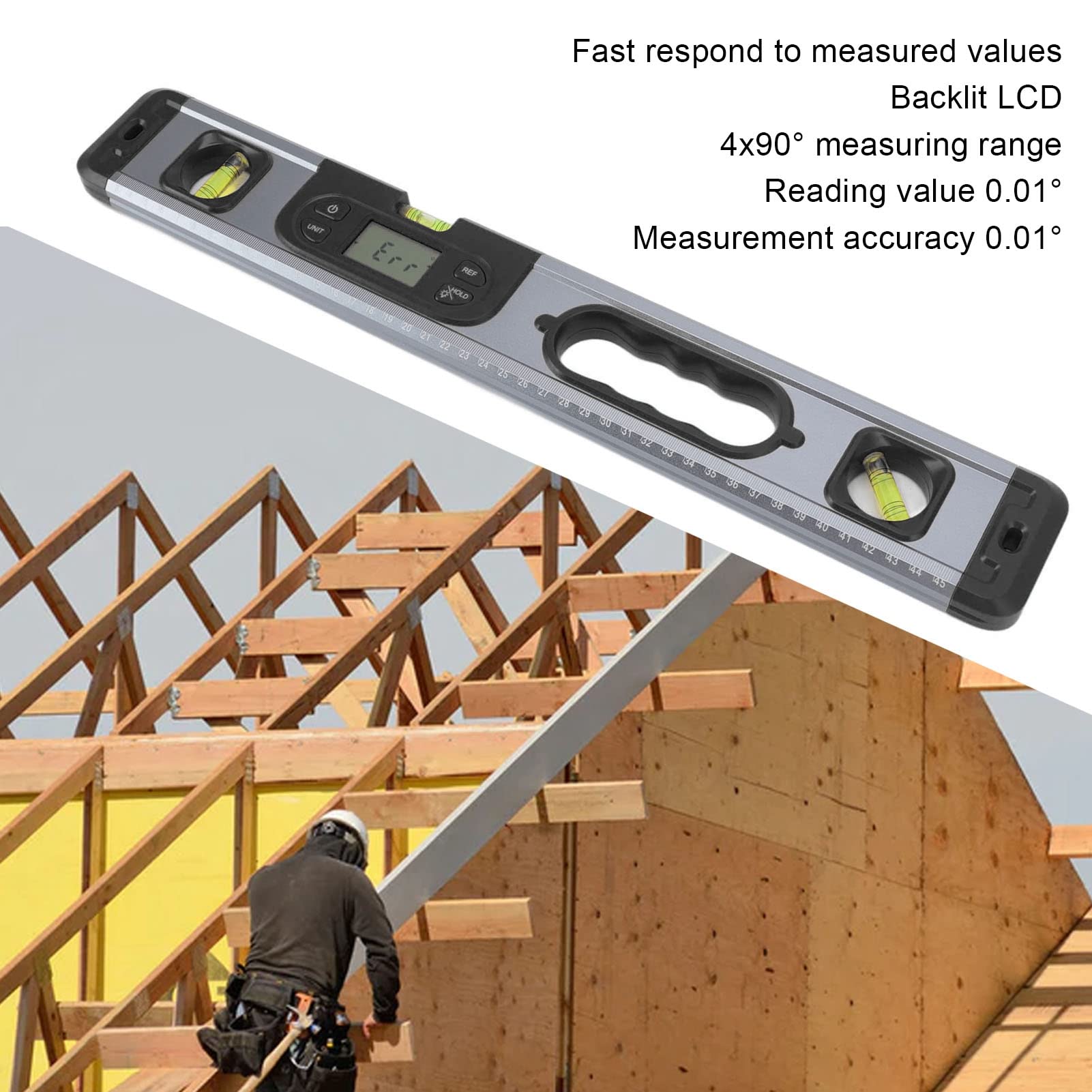Aleación de Aluminio de Nivel Digital 4x90 Grados 2x180 Grados Professional Electronic Level Digital Medición Ingeniería de construcción Procesamiento y Corte de Madera (Negro)