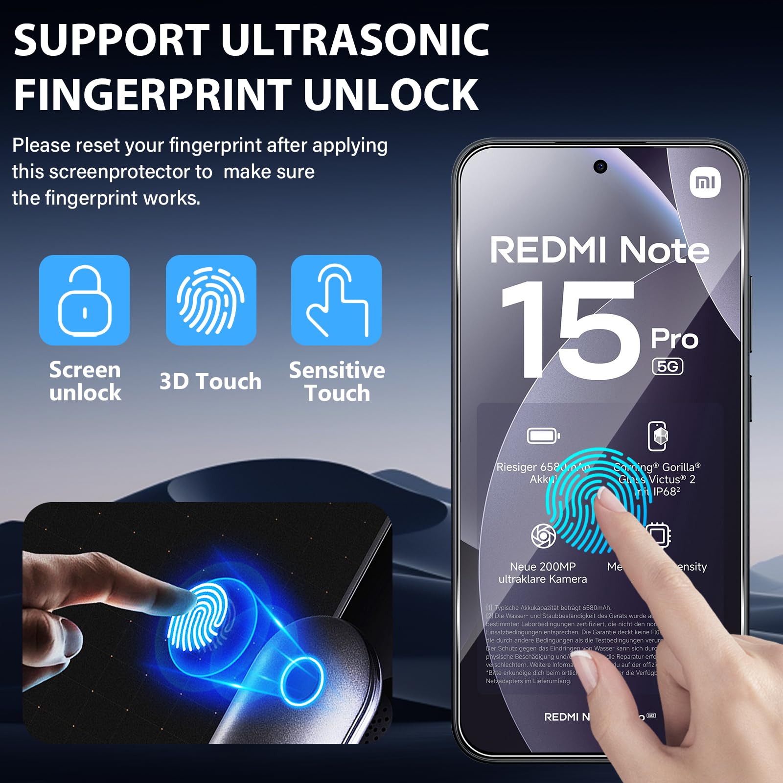 Pellicola Vetro Temperato per Xiaomi Redmi Note 15 Pro 5G, 3 Pezzi Pellicola Fotocamera e 3 Pezzi Pellicola Protettiva, 9H HD Anti Graffi Trasparente Fotocamera Protezione Schermo