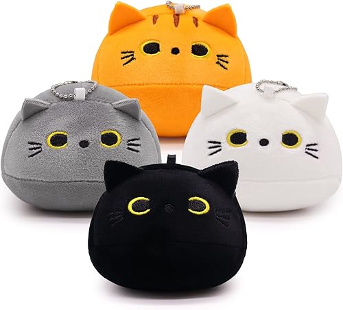 Hagusahuo Llavero de felpa de gato negro juguetes de peluche para gato lindo 4 unidades mochila para gato llavero de peluche suave para gatos mini