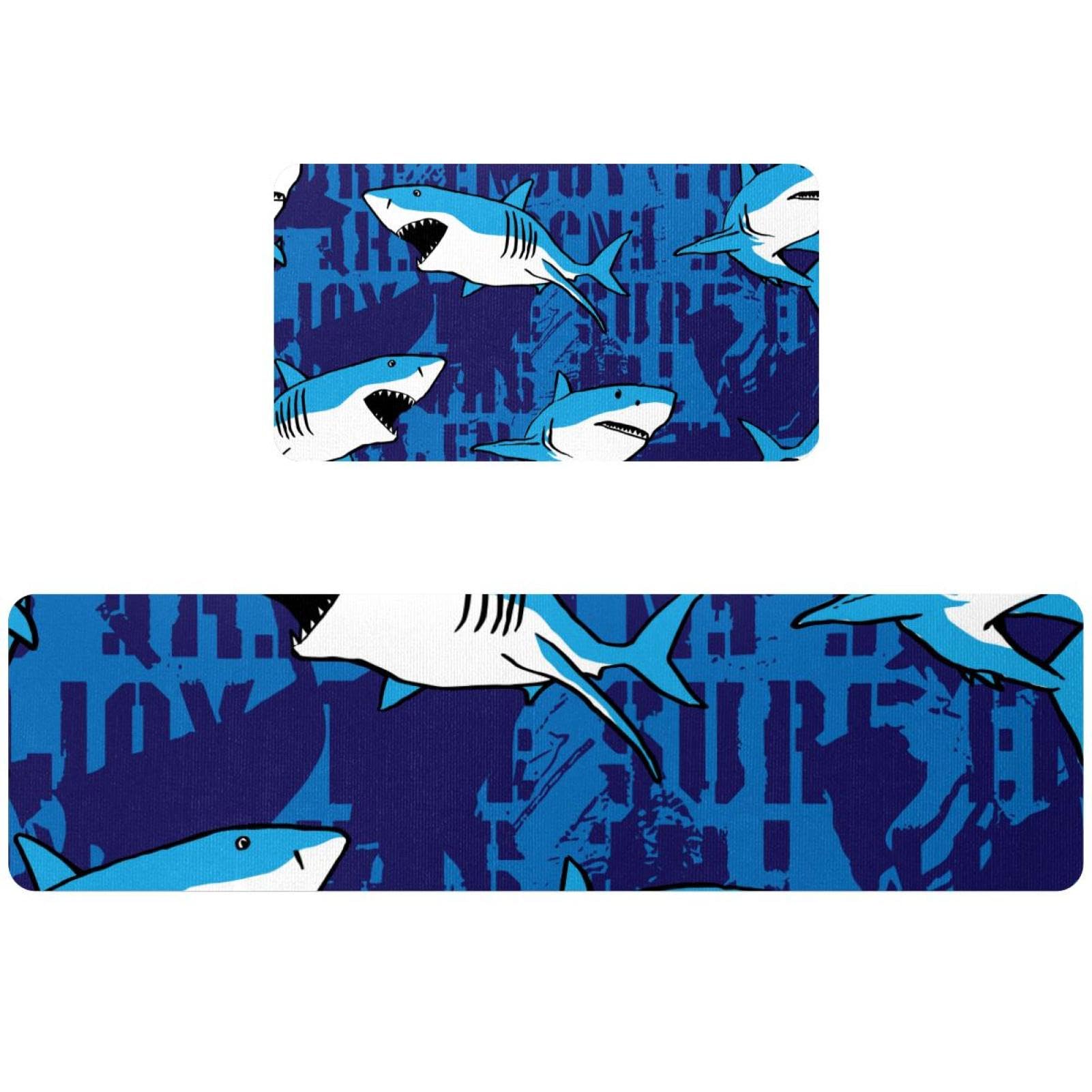 Tapis de cuisine requin bleu lot de 2 antidérapants lavables