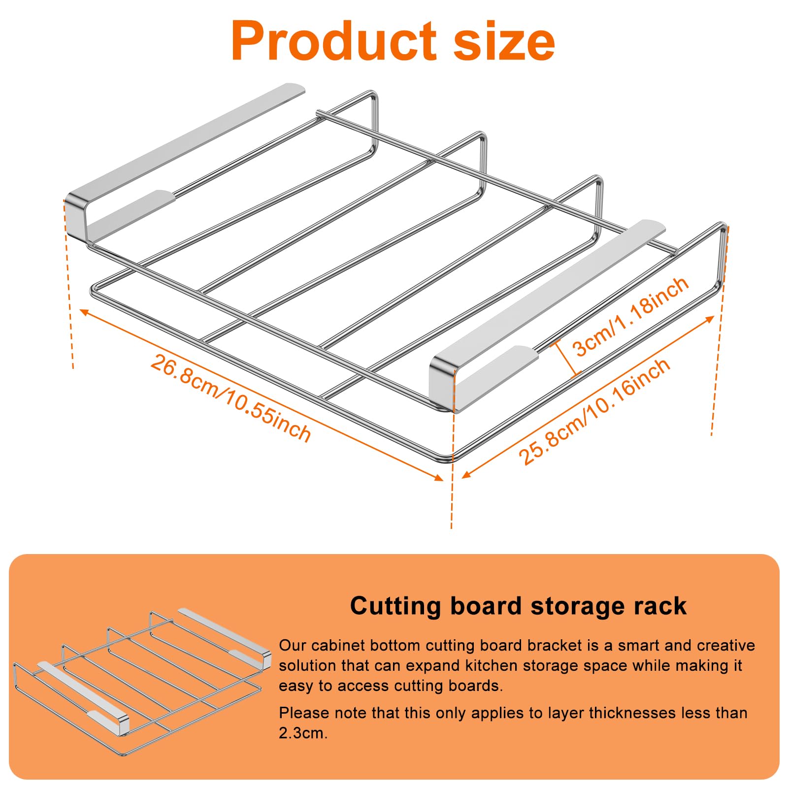 YLMFTNU Under Cabinet Cutting Board Holder, Hanging Chopping Board Rack, No Drill Cutting Board Hanging Shelf, Stainless Steel Vertical Horizontal Cutting Board Hanger, Cutting Board Organizer