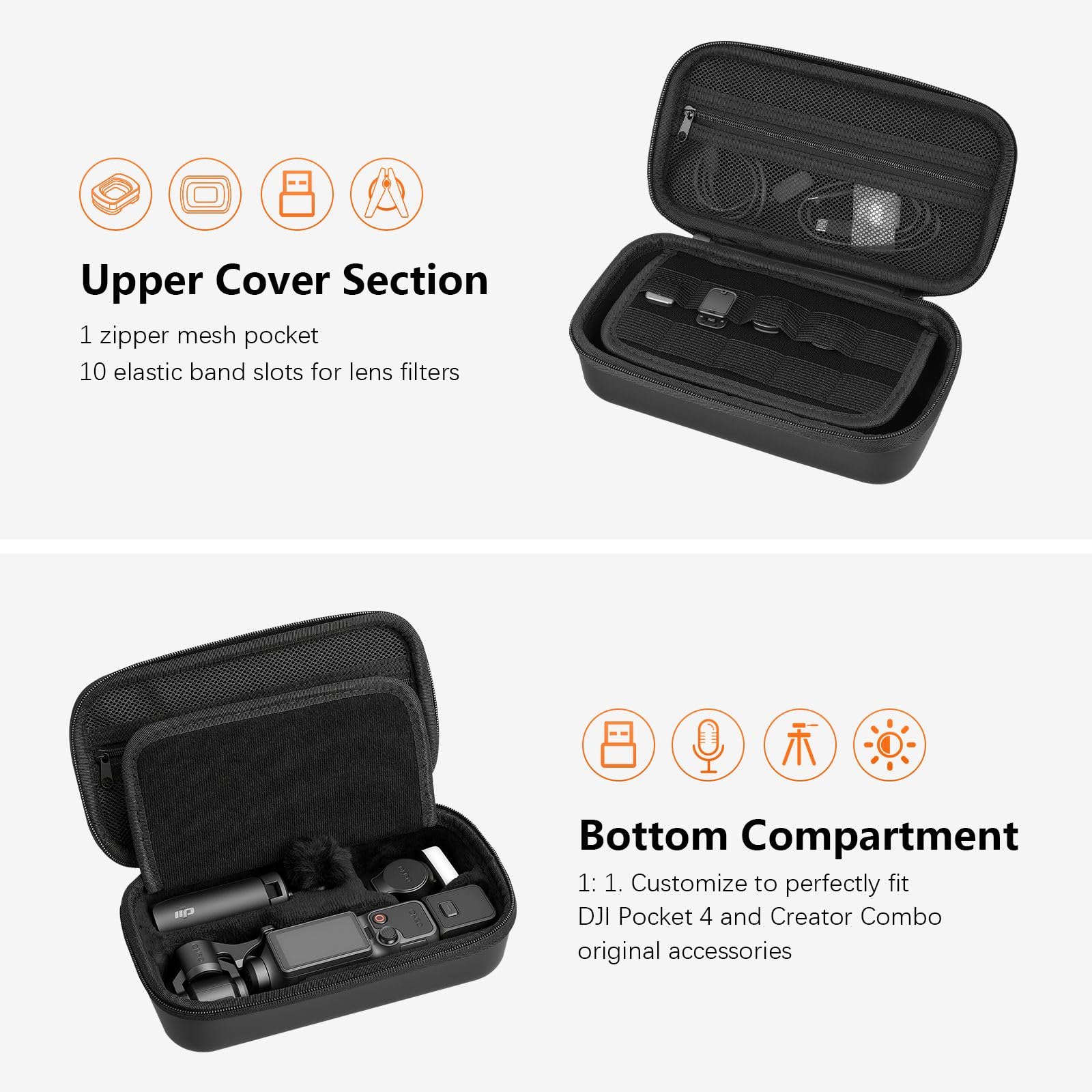 AMAZEAR Custodia per DJI Osmo Pocket 4, Osmo Pocket 4 accessori Case – Borsa compatta da trasporto con lanyard & moschettone, Valigetta per accessori, Protezione e organizzazione, Nero