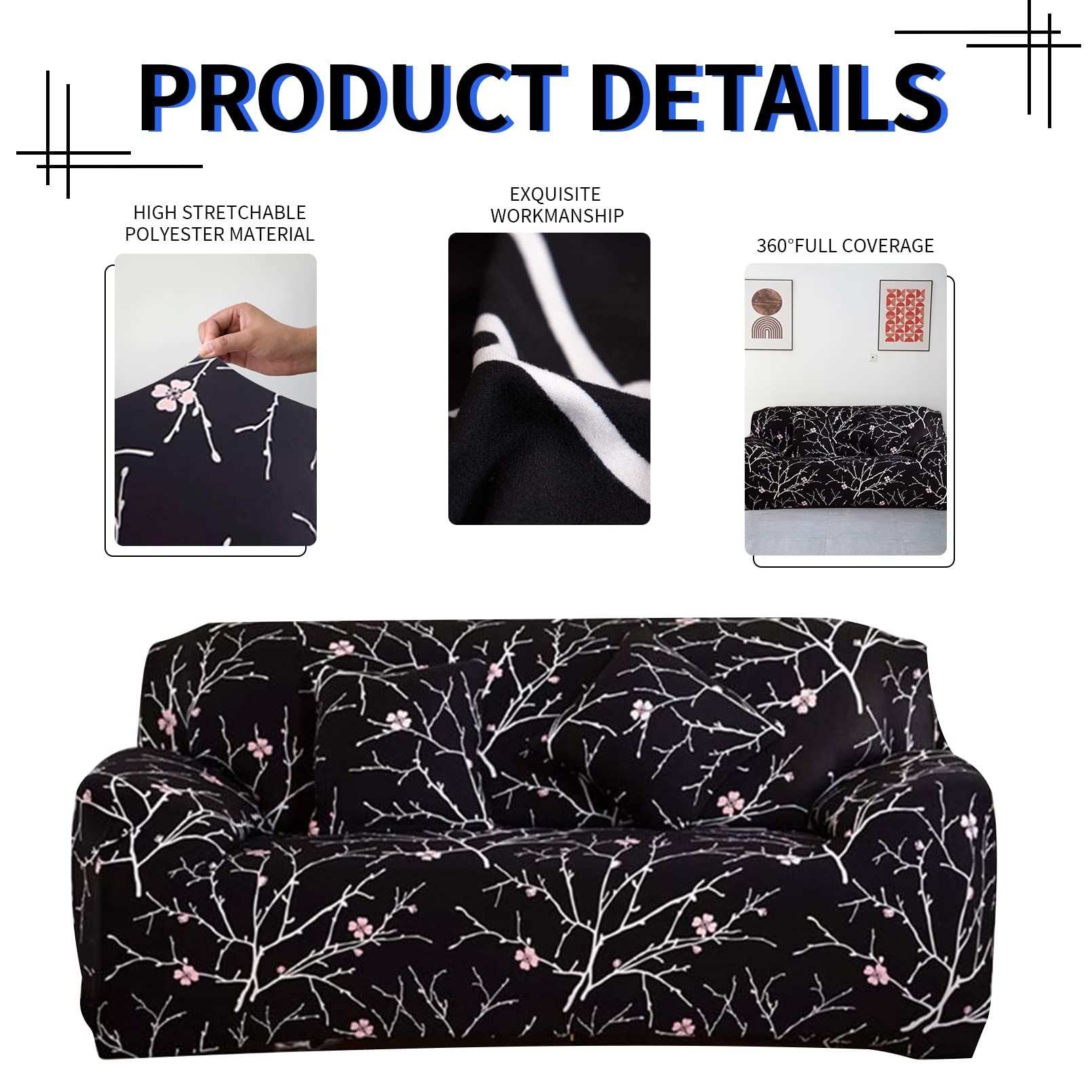 Lydevo Copridivano Elasticizzato 2 Posti Fodere Copri Divano con Braccioli con 2 Copricuscini Moderno Copridivano Fantasia Universale Antiscivolo Lavabile Divano Protector,Prugna
