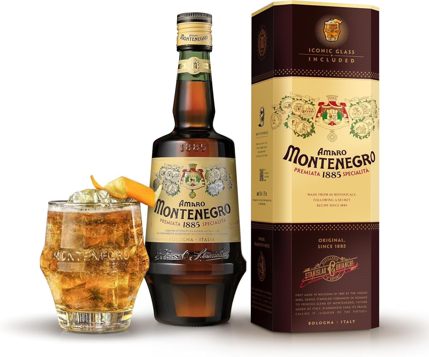 Amaro Montenegro 70cl Geschenkset mit Glas – Italienischer Kräuterlikör - Aromatisch, Mild-Bitter & Ausgewogen nach geheimer Rezeptur; Traditioneller Digestif; Perfekte Geschenkidee. 23% vol.