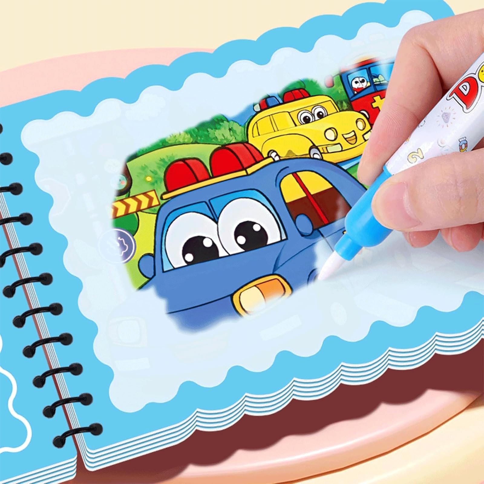LEMONSTONE Kolorowanka wodna wielokrotnego użytku, Magic Water Colouring Book z kredką wodną, kolorowanka Water Wow, kreatywna kolorowanka wodna, dla dzieci, prezent (środek transportu)