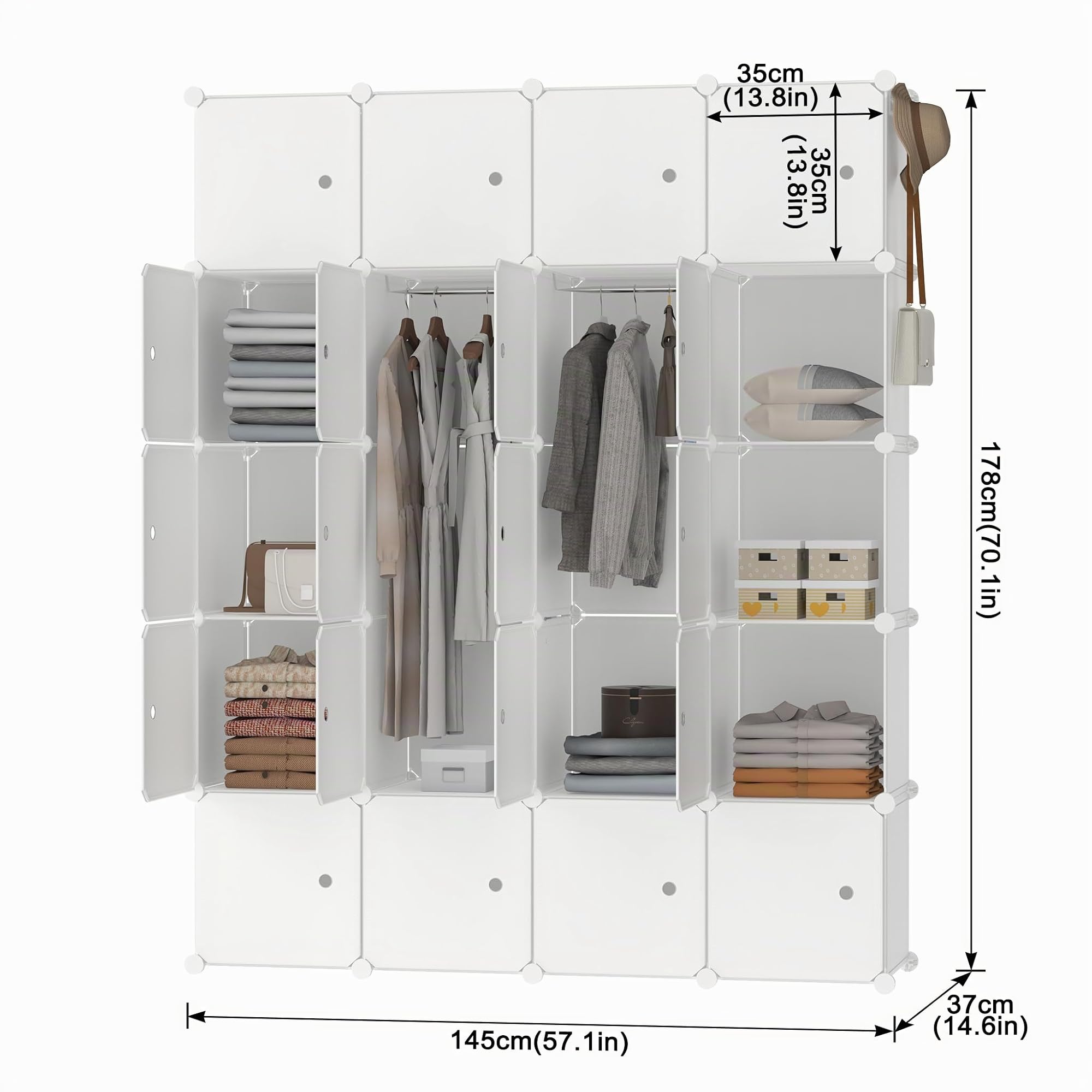 HENGMEI Kleiderschrank Würfelregal PP-Kunststoff Kleiderständer (20 Boxen, Weiß)