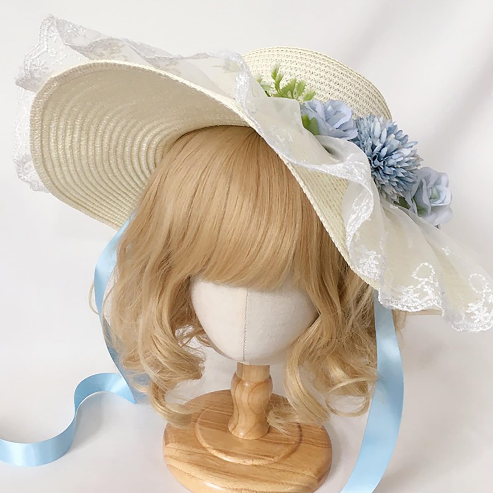 Cappello di paglia da donna, berretto da spiaggia a tesa larga, cappello da pescatore in paglia intrecciata traspirante con lacci, cappello da spiaggia francese, cappello da sole for le vacanze