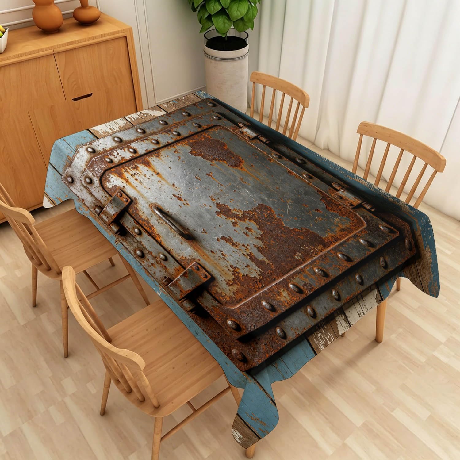 Tovaglia Rettangolare 160x240 cm Stile Industriale Poliestere | Motivo Porta in Metallo Vecchia, Antimacchia, Impermeabile e Lavabile, Copritavolo Adatto per Cucina, Feste