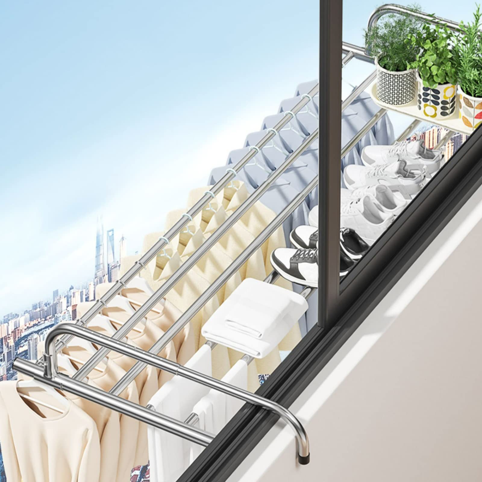 Wäscheständer Heizkörper Wäschetrockner Multifunktions Balkon Heizkörper Trockengestell Edelstahl Heizkörper Klappbarer Wäscheständer Faltbarer Wäschetrockenständer Ausziehbarer Wäschetrocknerständer,