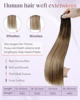 Vista 132 de LaaVoo Extensiones de cabello humano real para coser, extensiones de cabello humano de doble trama, color negro azabache, 18 pulgadas, 3.53 onzas