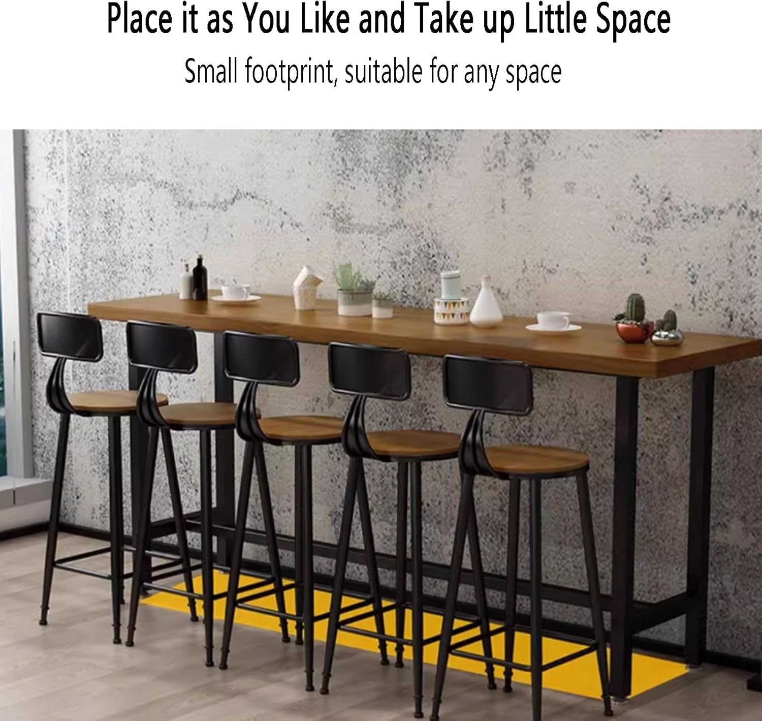 Industrial Solid Wood Narrow Bar Table, 5cm Thick Rectangular Top, Metal Base, Rustic Outdoor Bistro Counter Table for Pub & Patio, No Stool Included, 180x40x10cm