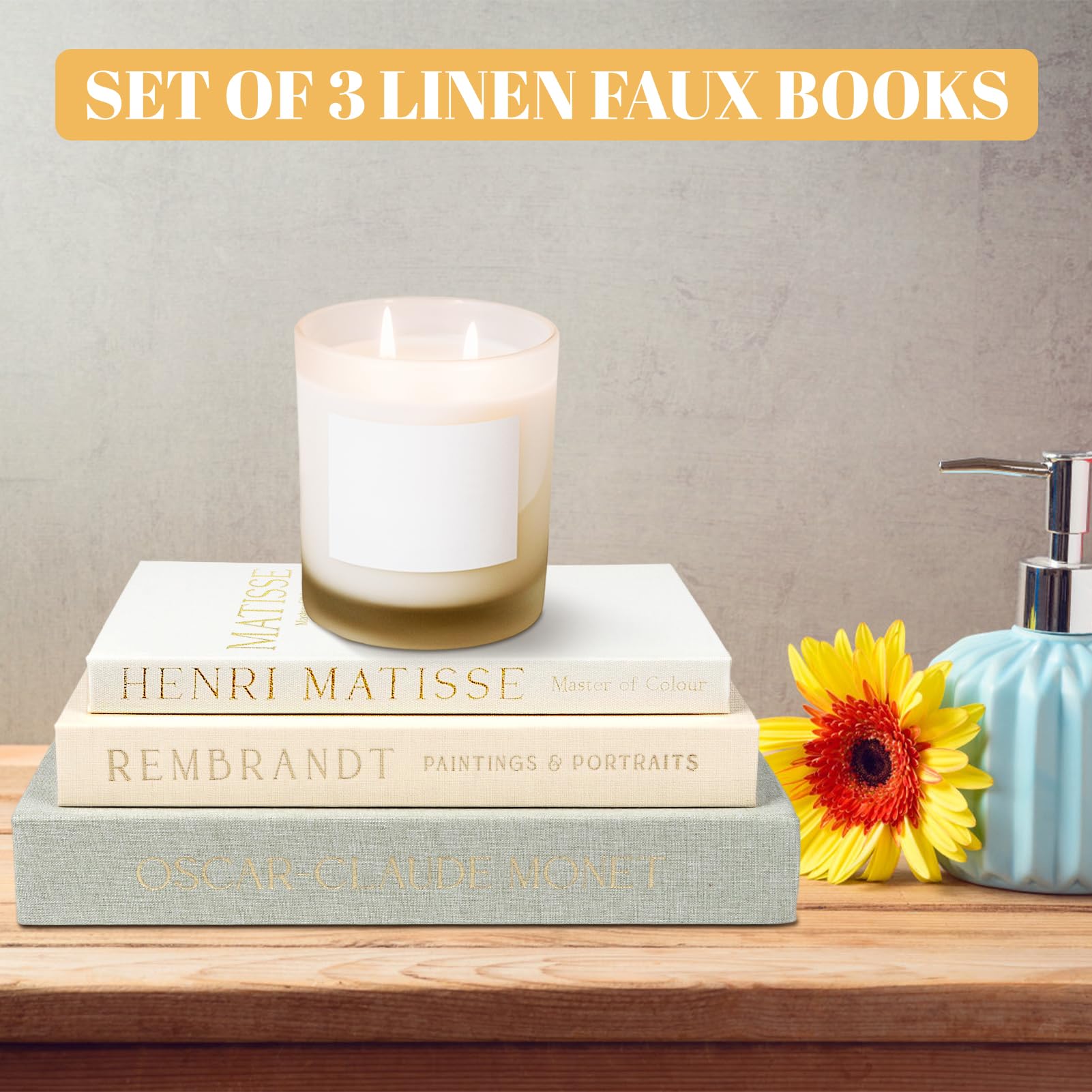 Conjunto de 3 Libros Decorativos Falsos, Caja de Almacenamiento de Lino para Estantería y Decoración del Hogar