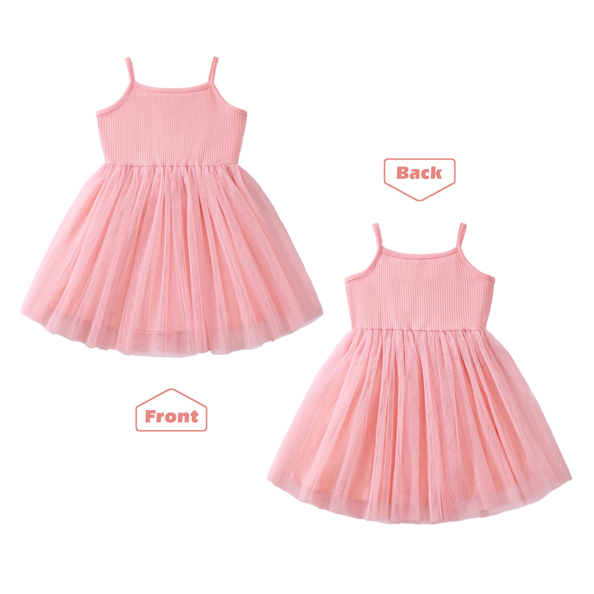 Vestido Tul para Niña Sin Mangas Algodón Verano Vestidos Tirantes A-Line Tutú Casual Elegante Ropa Princesa Fiesta Ceremonia 2-7 Años Negro/Rosa