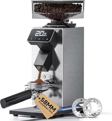AMZCHEF 64mm Flat Burr Coffee Grinder, Commercial Grade Espresso Bean Grinder, 90 Settings, All-Metal Chamber, Anti-Static, LED T…