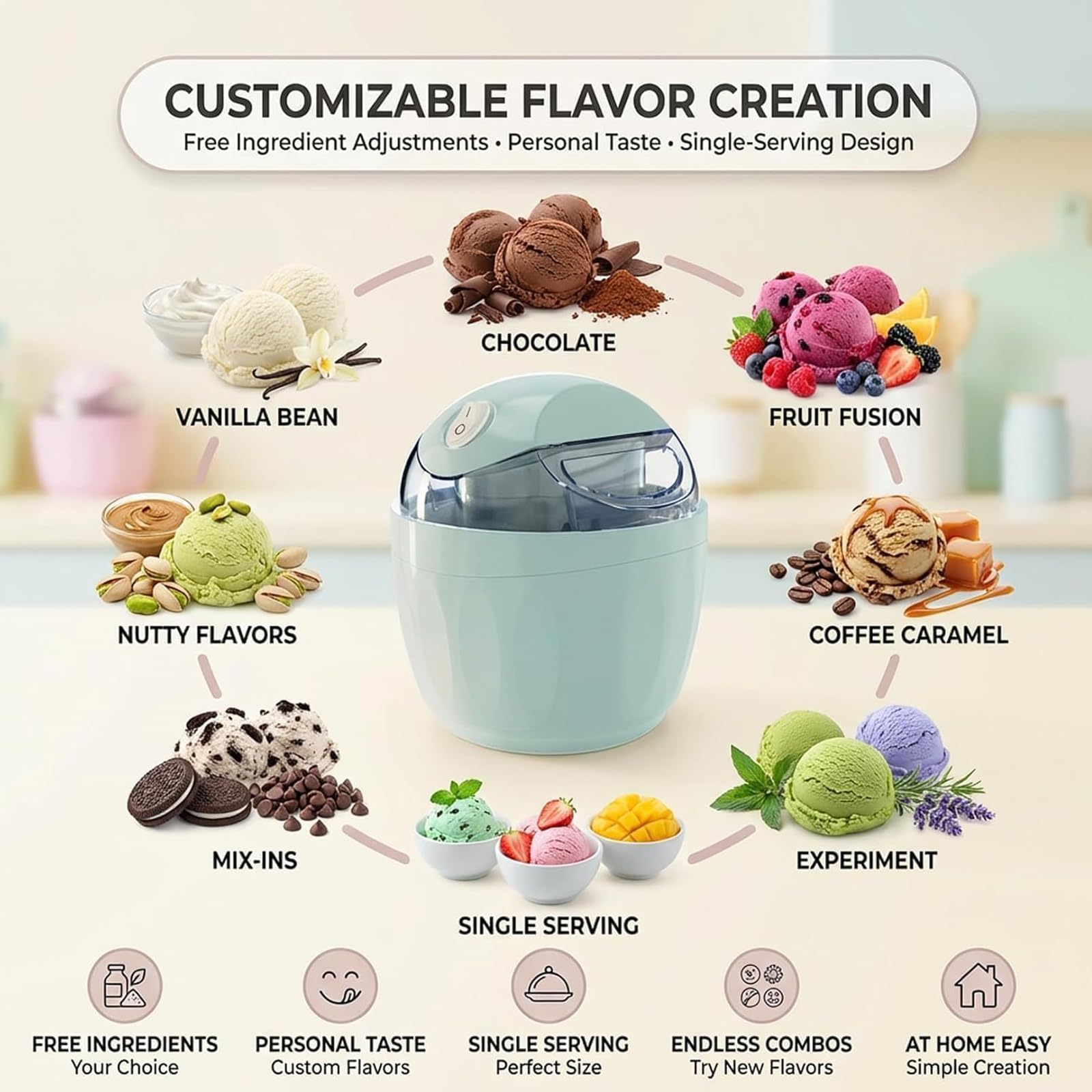 Mini máquina eléctrica de helado, 500 ml, máquina de postre casera de un solo toque, diseño compacto para golosinas congeladas caseras, ideal para fiestas y uso en la cocina