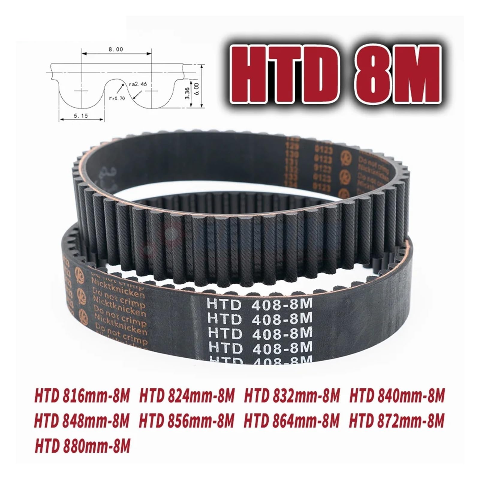 Correa dentada de caucho HTD 8M | Perimeter840 848 856 mm HTD8M Ancho de accionamiento de la máquina 15 ~ 50 mm(HTD 848mm-8M,5PCS_BELT WIDTH 40MM)