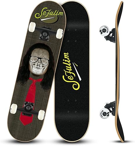 Sefulim Monopatín completo de 31 x 8 pulgadas, 7 capas, arce canadiense, doble patada, cóncavo, crucero, patineta para niños, niñas, adolescentes,