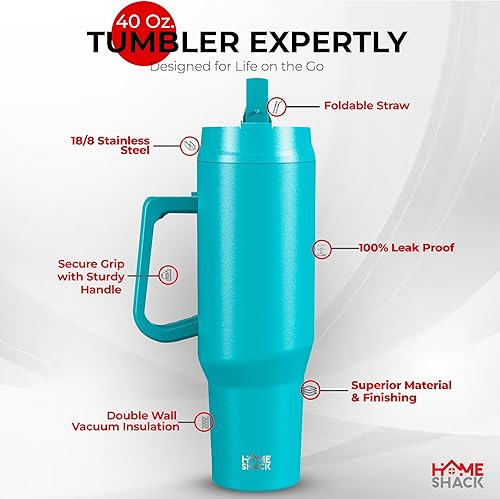 Miniatura 4 de Vaso de 40 onzas con asa y tapa plegable con popote  Botella de agua de acero inoxidable aislada a prueba de fugas  Taza de viaje para bebidas