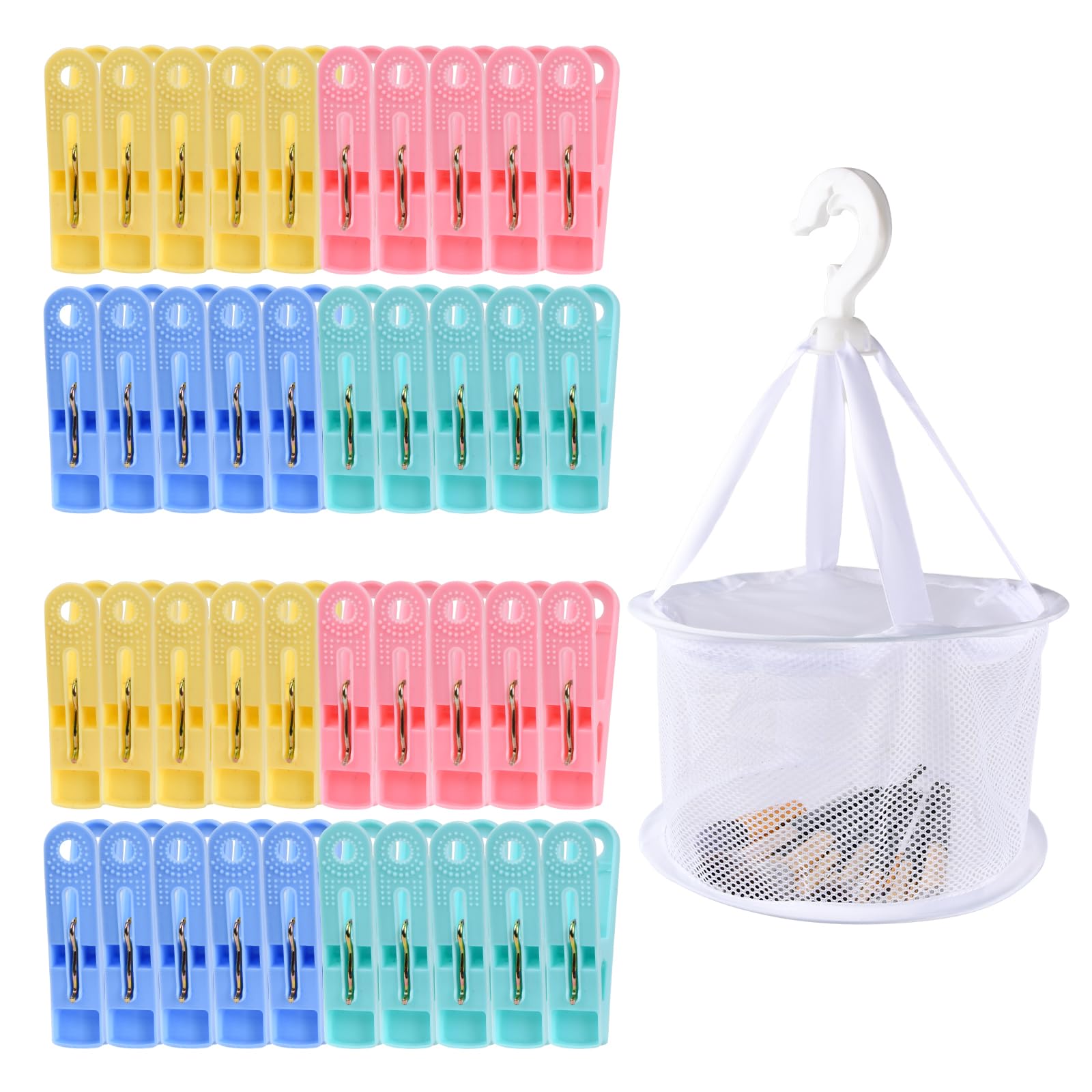 40 Mollette In Plastica Per Stendibiancheria Con Borsa Portaoggetti - 4 Colori (Rosa, Blu, Bianco, Verde)