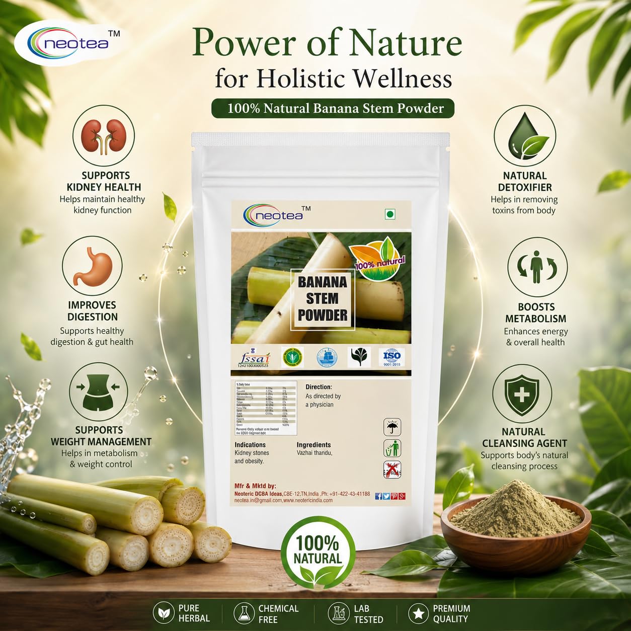 Neotea Banana Stem Powder | Rich in Fiber for Weight Loss & Digestive Health | Vazhai Thandu | Musa Acuminata | Kele Ka Tana Unnipindi | Natural Detox, High in Potassium & Vitamin B6 | Pure and Organic 50 GM Pack Of 10 — Amazon image 4