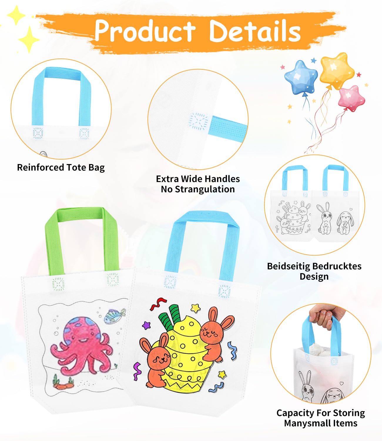 FINEASY 12 Astucci In Tessuto Fai Da Te, Sacchetti Di Stoffa Con Chiusura Lampo, Tasche Per Dipingere Per Bambini Con 12 Penne Colorate E 4 Stampi Per Pittura Per Fai Da Te
