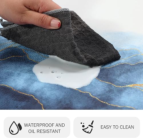 Miniatura 3 de MAYHMYO Tapete de cocina azul dorado antifatiga, antideslizante, impermeable, tapete de cocina y tapete de espuma viscoelástica para el suelo,