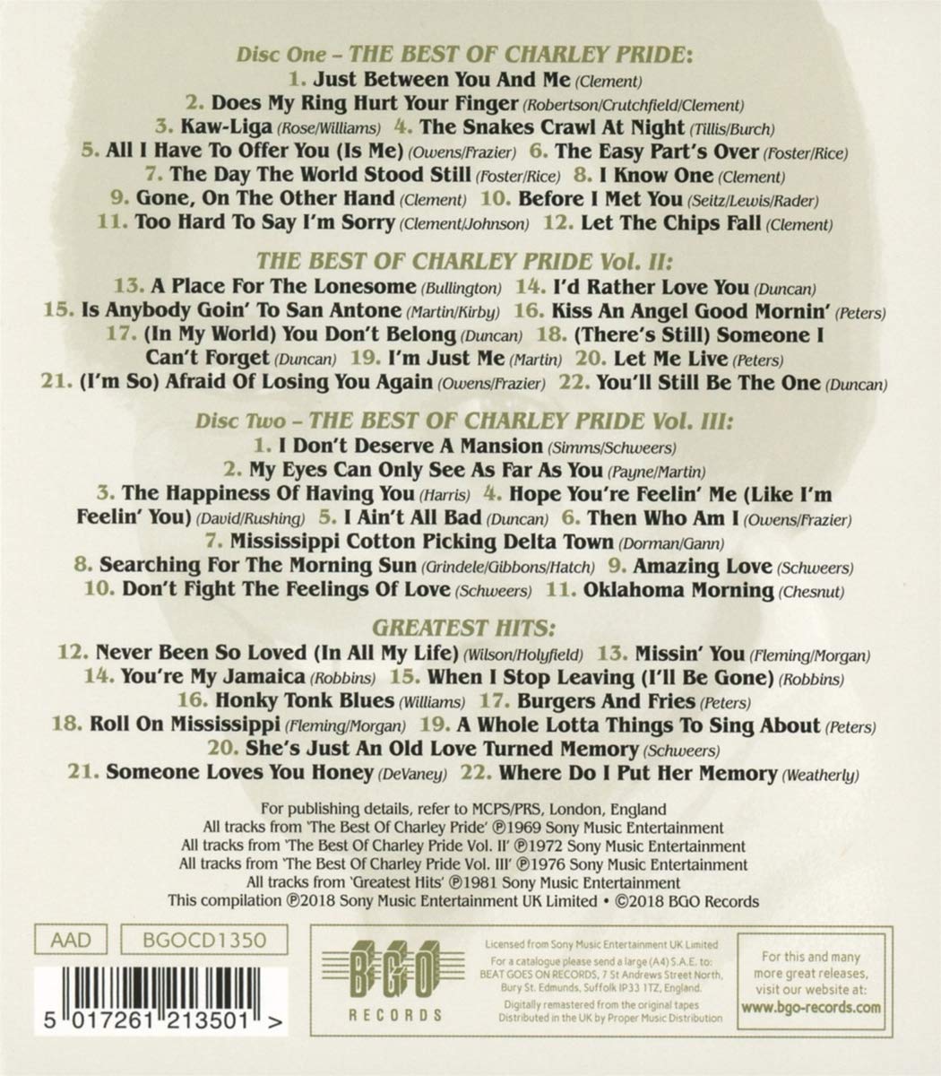 The Best Of Charley Pride/The Best Of Charley Pride Vol.II/The Best Of Charlie Pride Vol.III / The Greatest Hits