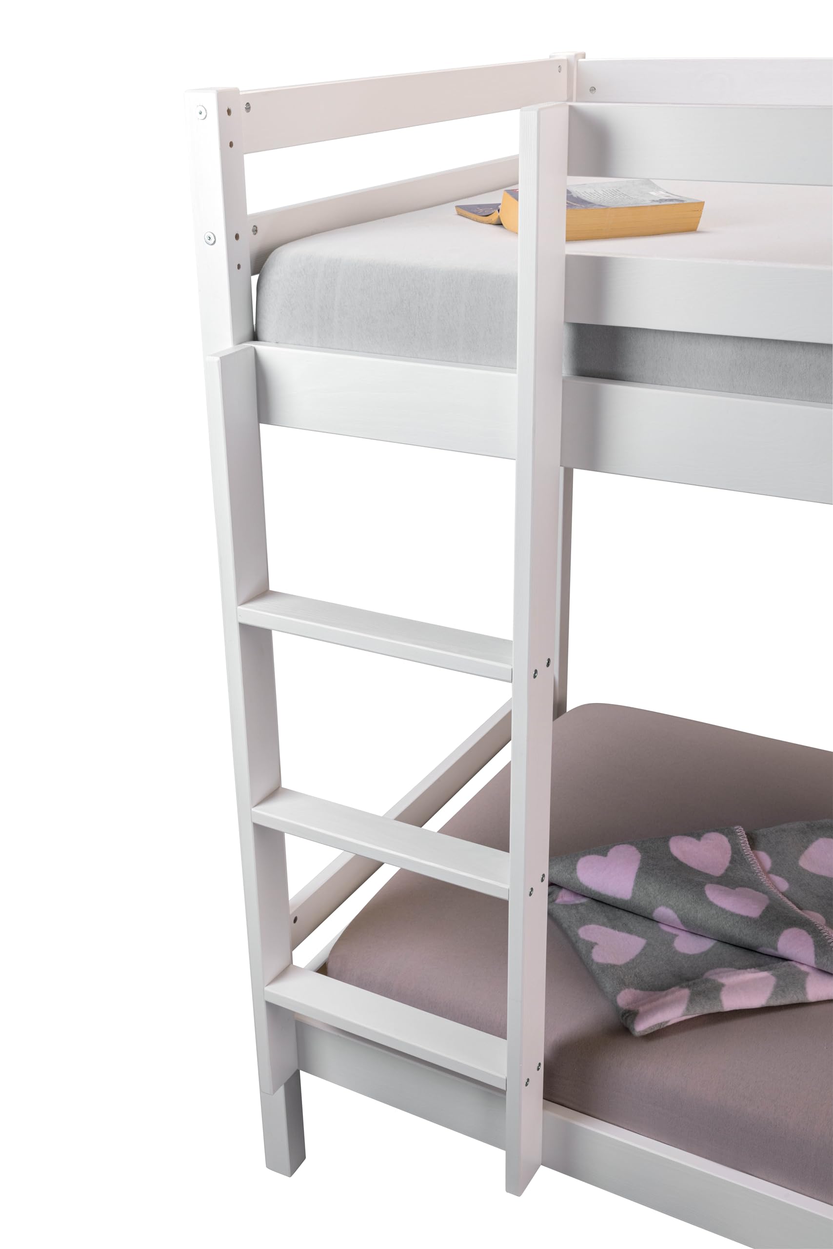 Inter Link – Etagenbett – Hochbett – Jugendbett -Stockbett – Kinderbett – Kiefer massivholz – Weiß – ohne Lattenrost – 90 x 200 cm - Small Cloud