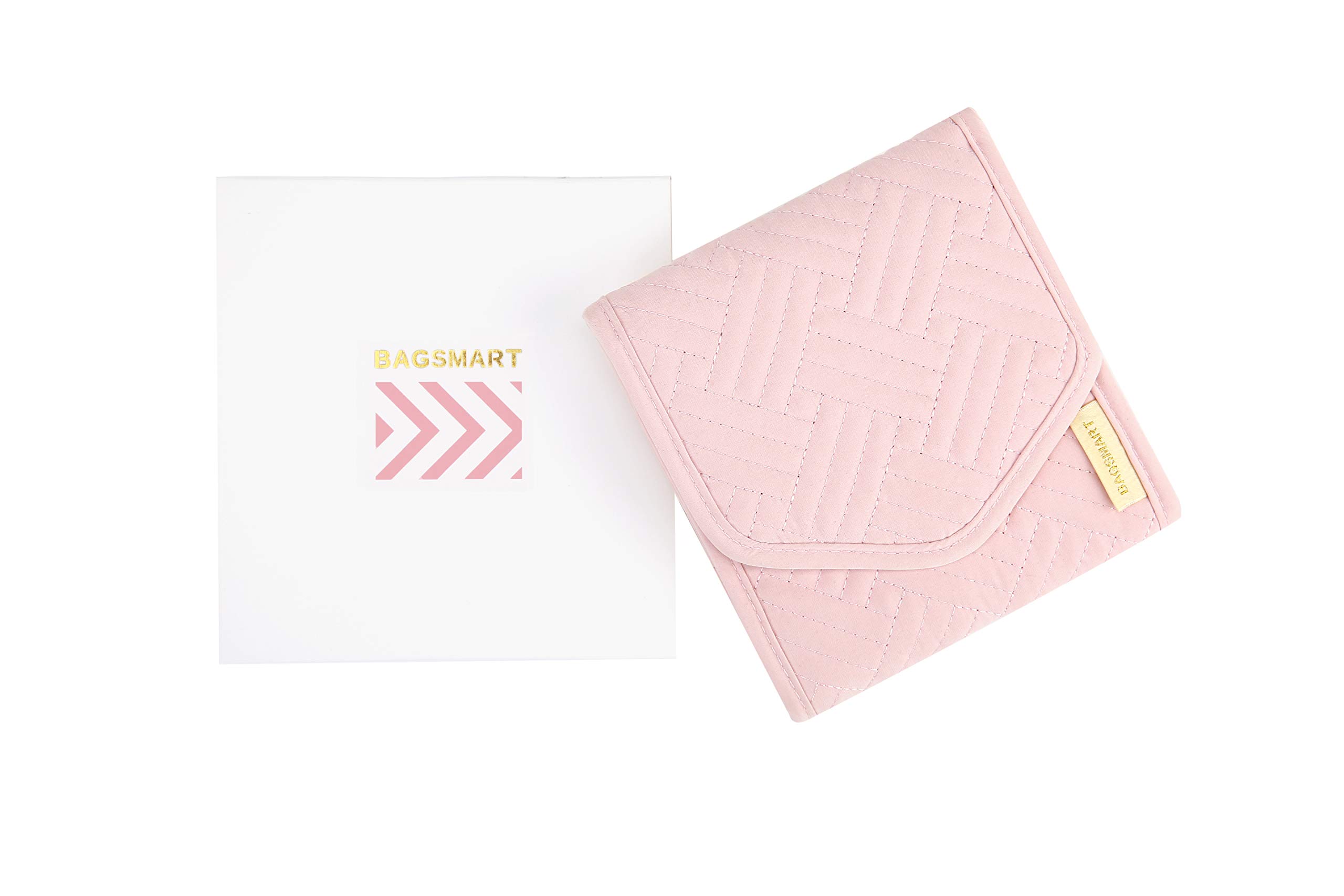 bagsmart Organizer na biżuterię, torba podróżna do przechowywania biżuterii, akcesoria podróżne na pierścionki, kolczyki, naszyjniki, zegarki, Mini jasnoróżowy, Nowoczesny