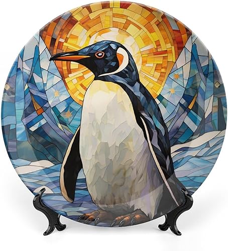Gokays Platos decorativos, encantadores pingüinos acuarela, vitrales, para el hogar, oficina, cocina, decoración de mesa, platos de porcelana de 10