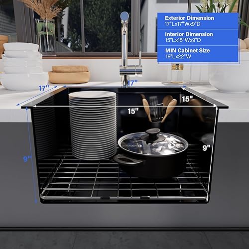 Miniatura 7 de Davivy Fregadero de bar pequeño de montaje inferior, fregadero de acero inoxidable negro plomizo de calibre 18, fregadero de cocina hecho a mano con