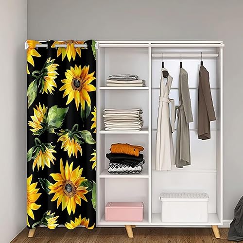 Miniatura 2 de jejeloiu Cortina de puerta de girasol para puerta, privacidad de 86 x 203 pulgadas, 1 panel de flores amarillas con patrón de flores amarillas,