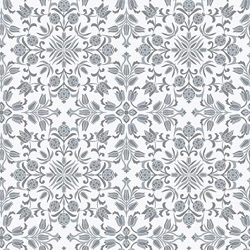 Tempaper Grey Ornamental Tile Removable Peel and Stick Wallpaper, 20.5 in X 16.5 ft, Made in The USA, Sterling Grey