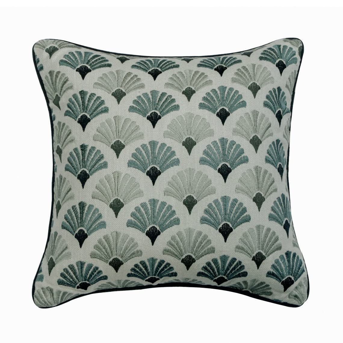 Fabric Mart Direct Cushion Covers, Blue 18"x18" (45x45 cm) Cushion Cover, Cotton Embroidery Throw Pillow Cover For Sofa, Floral Pattern Art Deco Style Easter - Flourish โ image 1