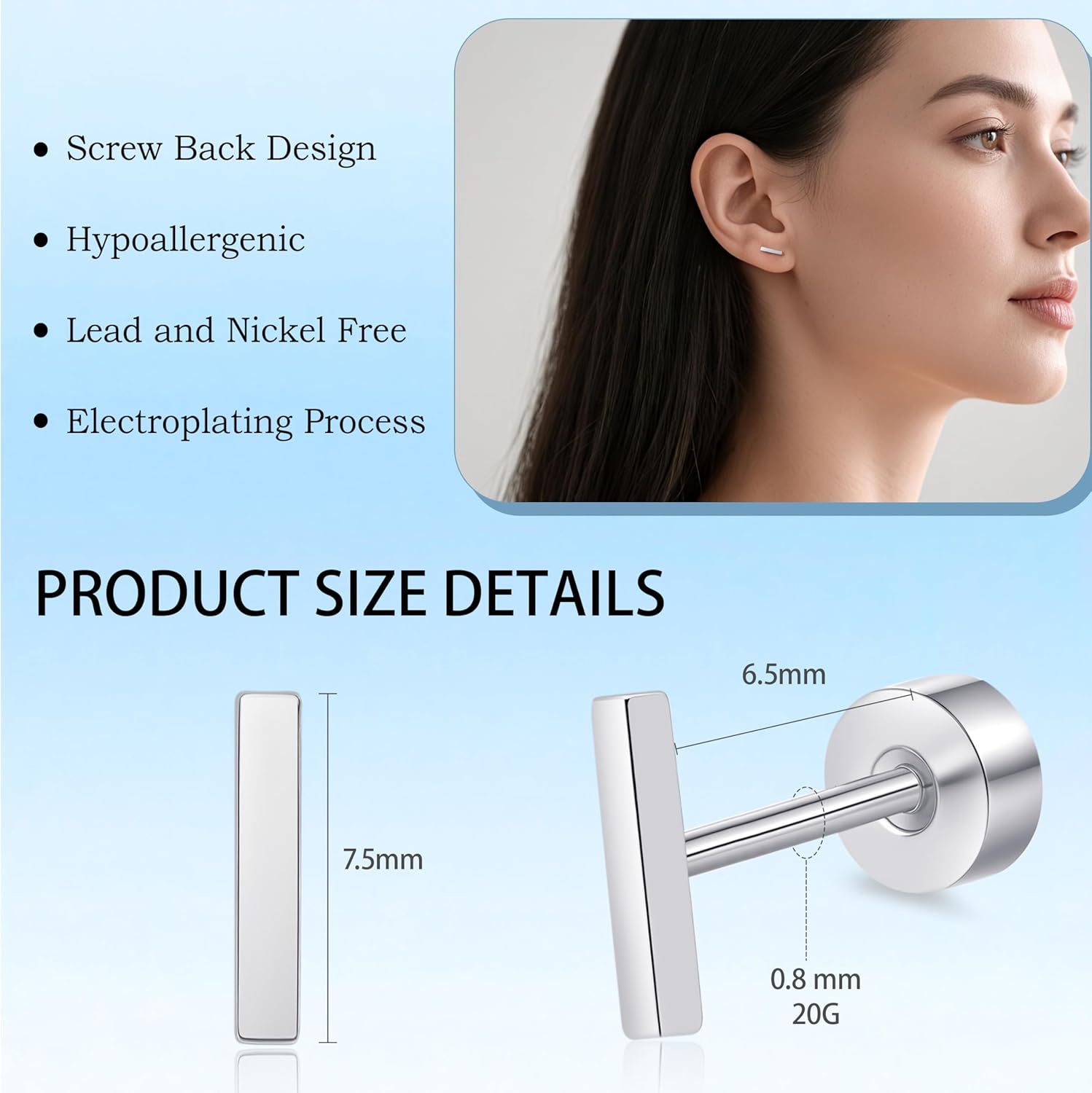 Limerencia Titanium Stud Earrings, F136 implant Grade Titanium Earrings for Women Men Sensitive Ears - Image 5