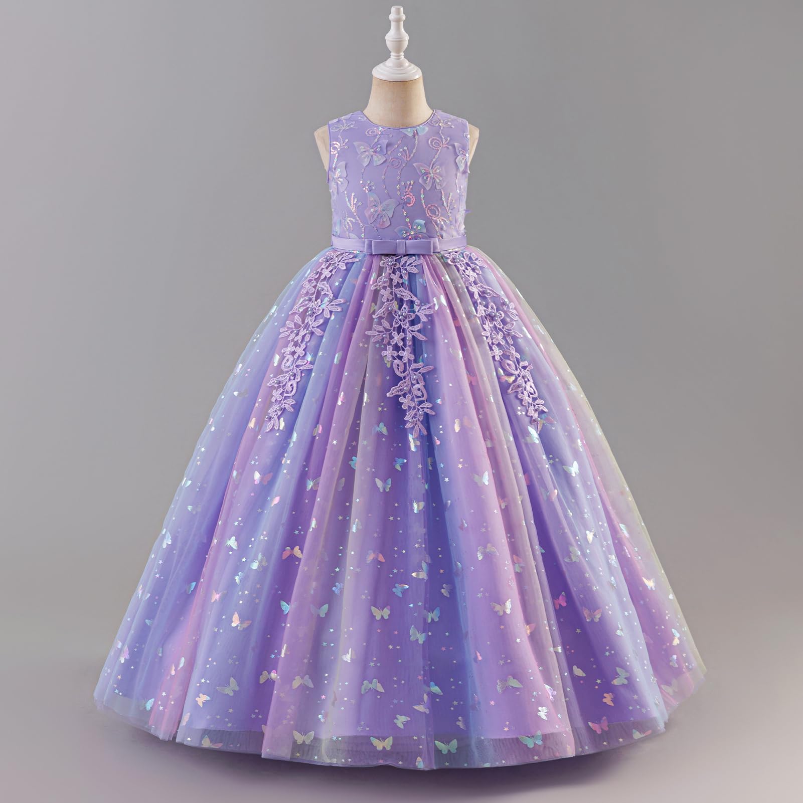 Odizli Blumenmädchenkleider Ärmellos Pailletten Schmetterling Prinzessin A-Linie Tüllkleid Hochzeit Lang Ballkleid