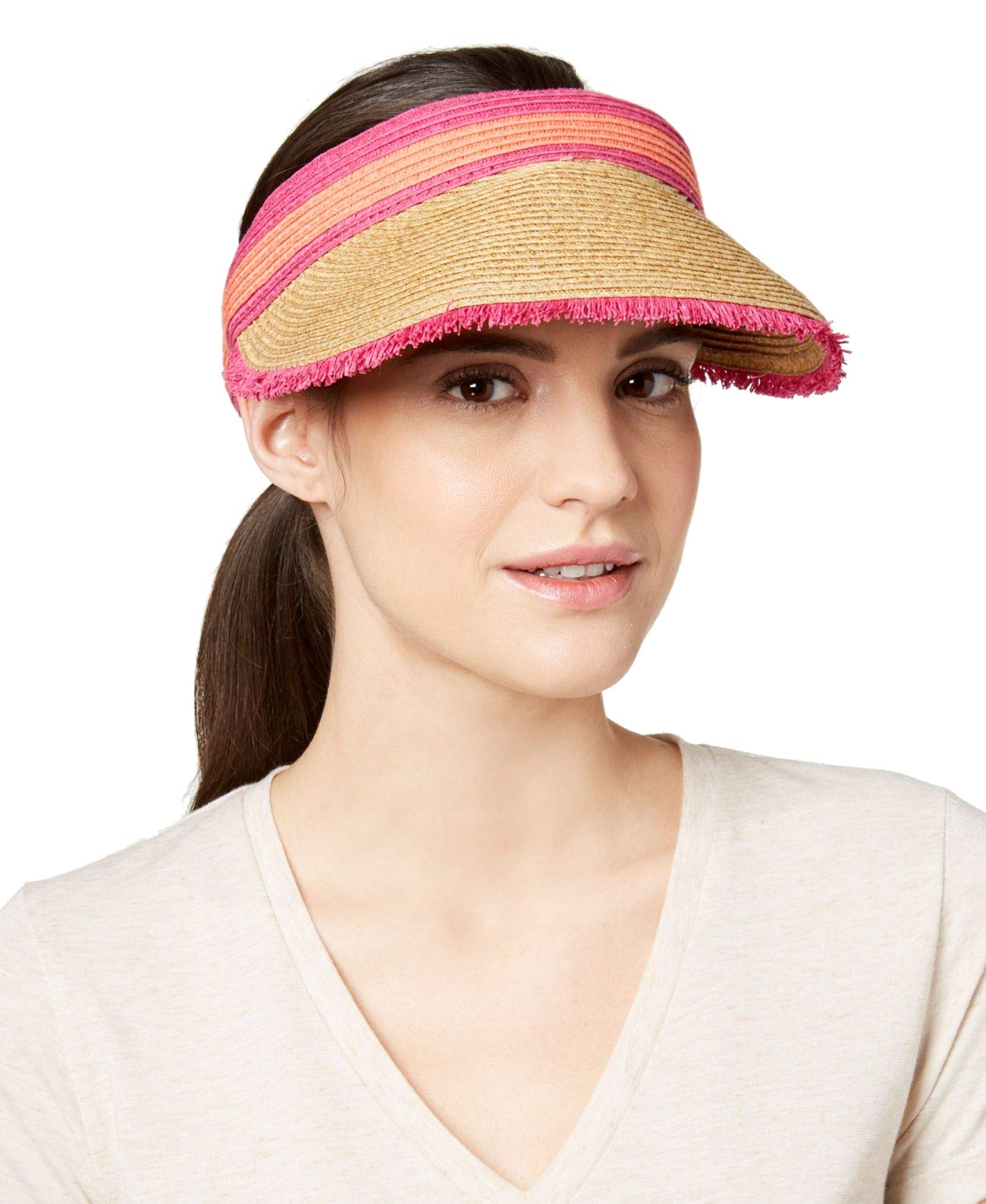 AugustHat Co Colorblocked Frayed Straw Sun Visor Natural Pink (OSFA)