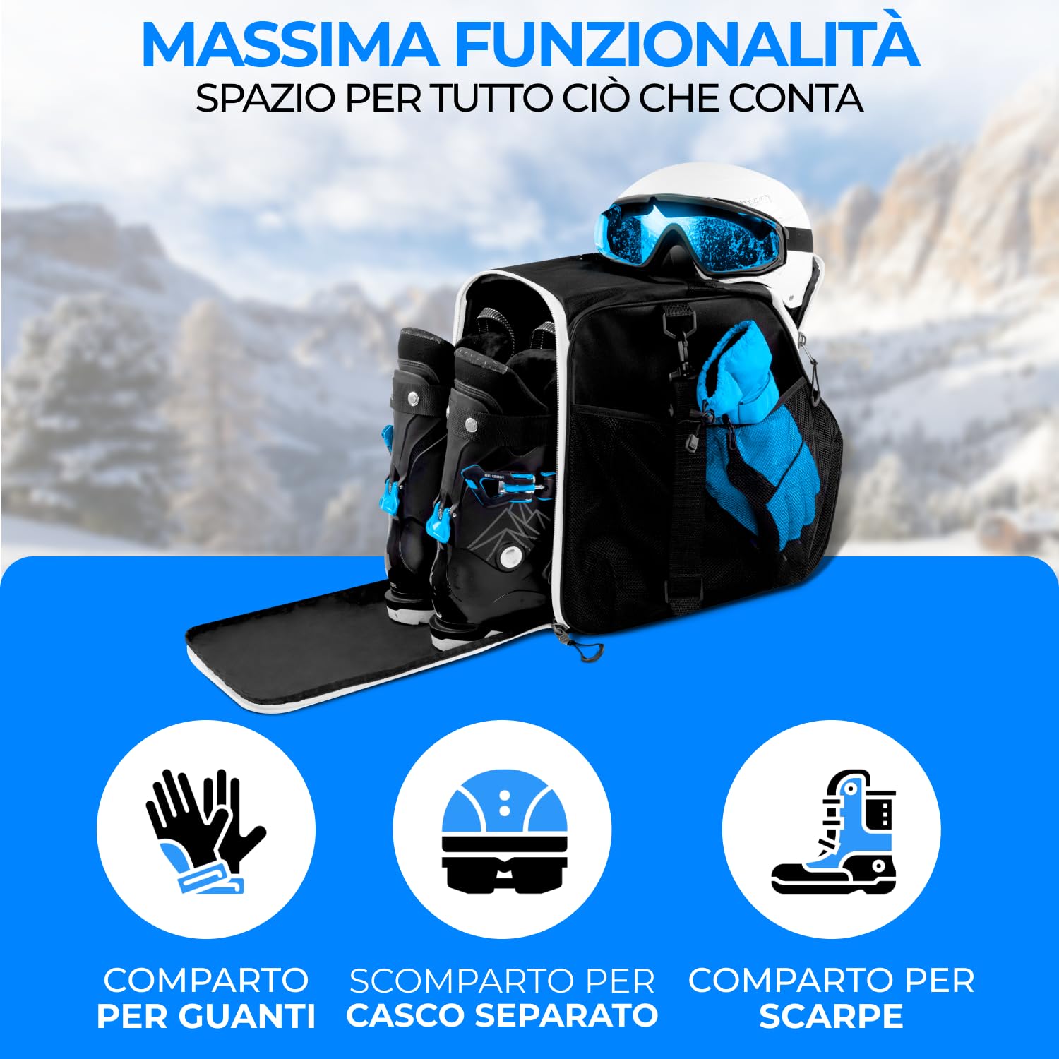STYNGARD Borsa per scarponi da sci con scomparto per casco e scomparto per stivali [40 L] – Borsa da sci con funzione di tracolla e spazio per accessori – modello ZERMATT