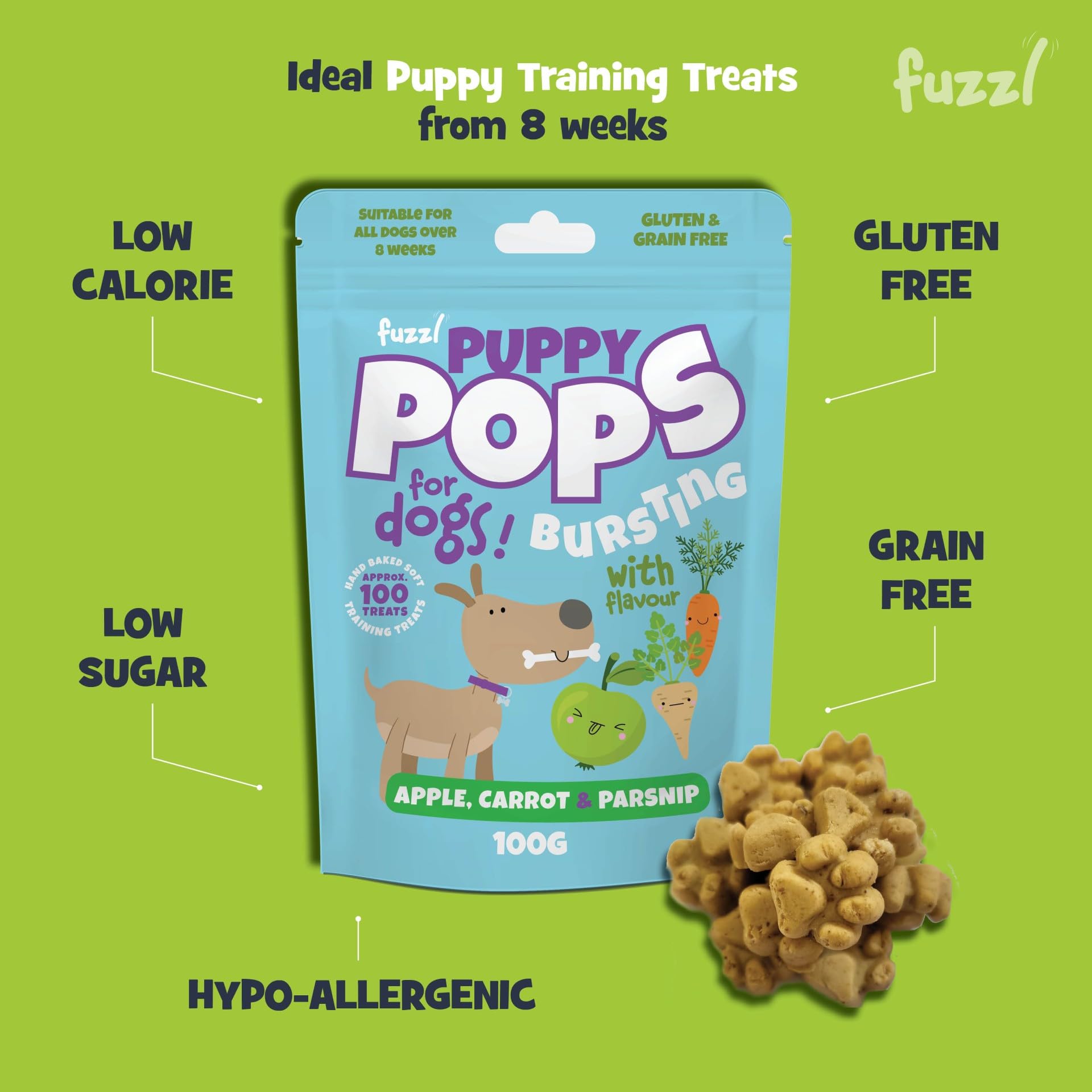 Fuzzl Puppy Pops - Variety Pack Natural Puppy Treats 6 x 100g - Soft Baked Grain Free Chews - Training Treat High Reward - Image 3