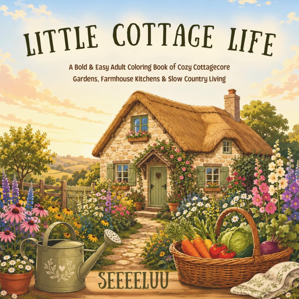 Little Cottage Life: A Bold & Easy Adult Coloring Book of Cozy Cottagecore Gardens, Farmhouse Kitchens & Slow Country Living (Bold & Easy Coloring Collection)