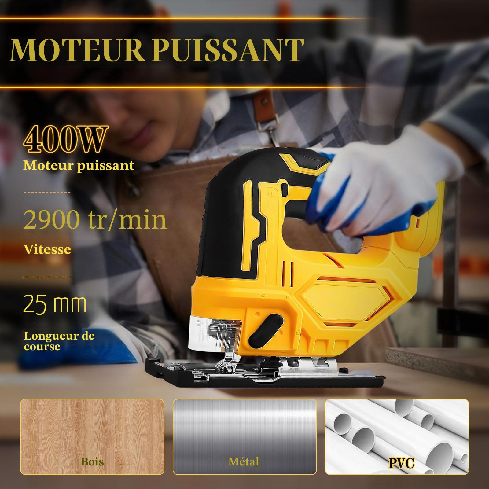 Scie sauteuse Dewalt 18/20 V, 400 W, 2900 tr/min, coupes biseautées 45°, 3 actions orbitales, lames pour droite/courbe/cercle