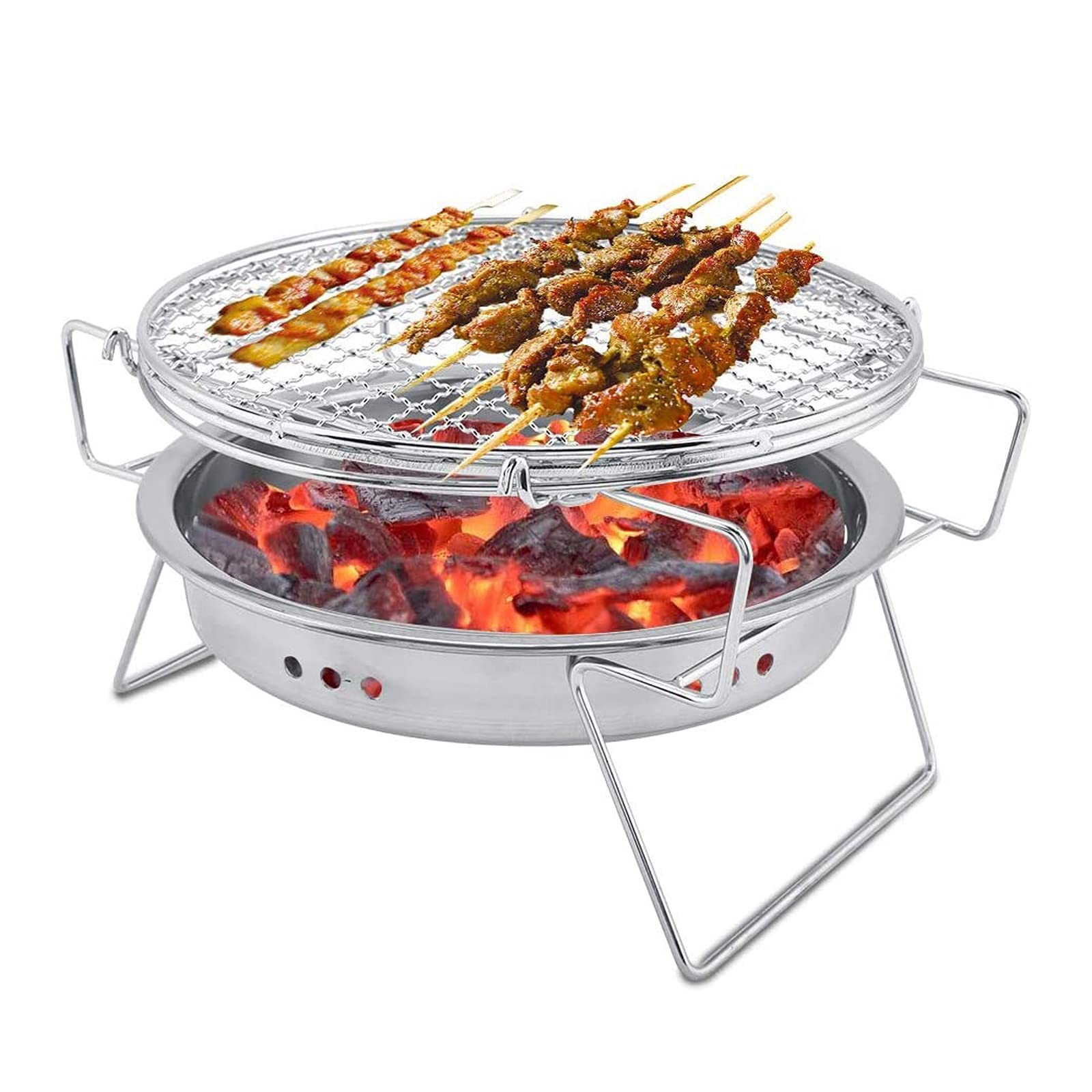 Grill węglowy ze stali nierdzewnej mini grill węglowy przenośny składany okrągły piec na piknik na zewnątrz kemping, wędrówki, taras, rozmiar M