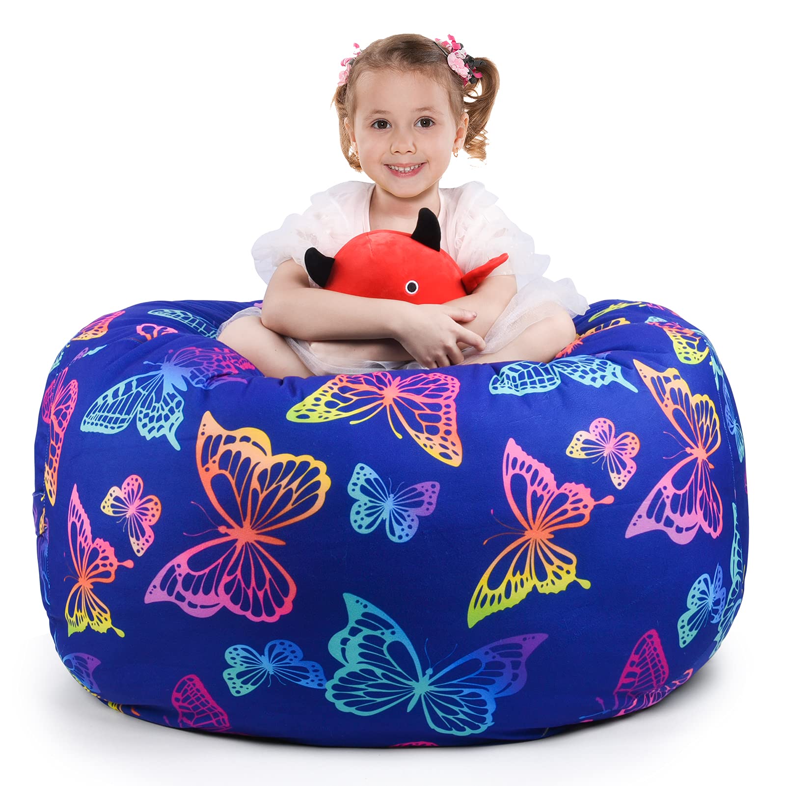 KABOER Bean Bag Cover for Kids,200L Stuffed Animal Storage Bean Bag Chair Cover |Stuffable Zipper Beanbag for Organizing Children Soft Plush Toys (32x29inch)