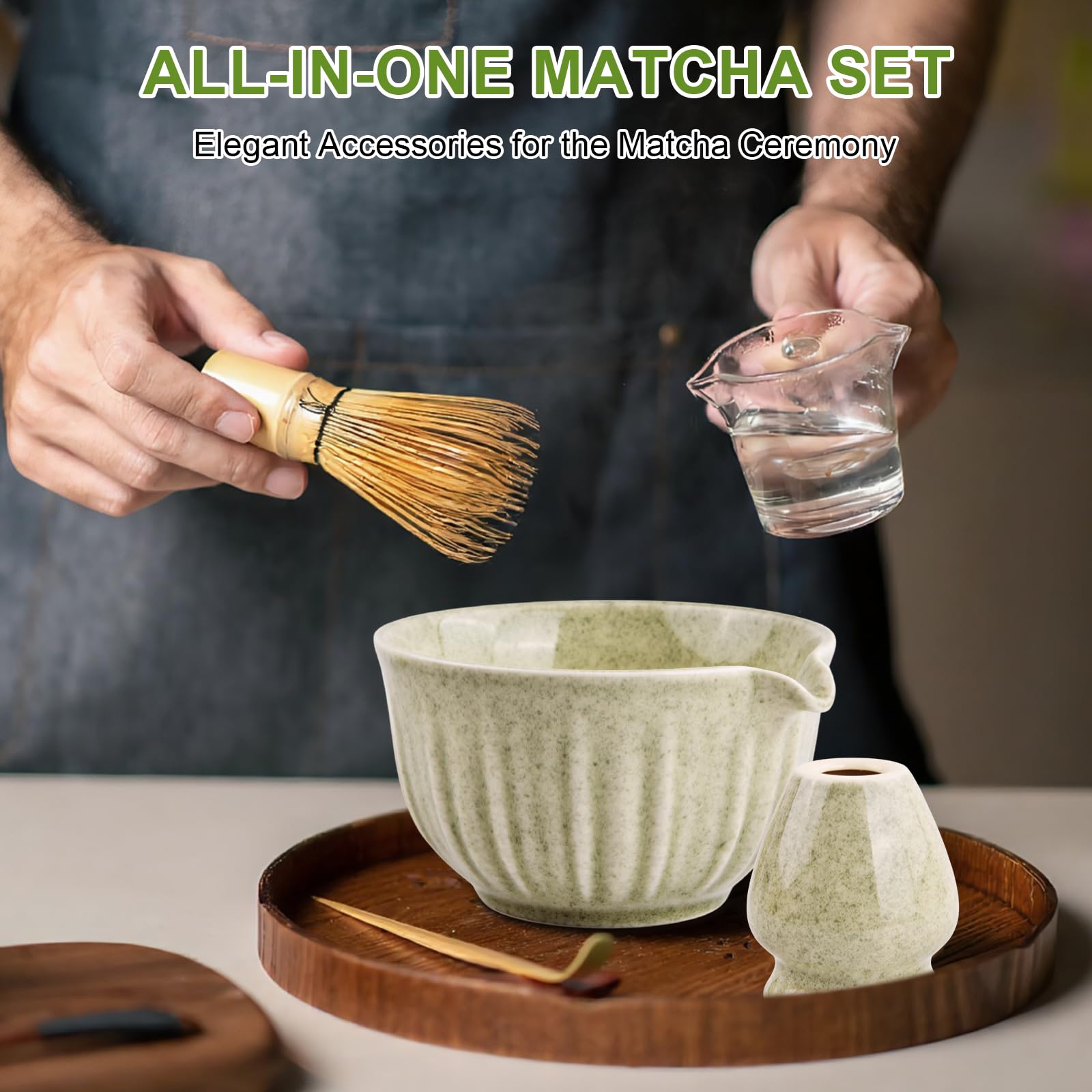Matcha Kit Giapponese 5 Pezzi, Set da Tè Matcha con Ciotola per Matcha, Frusta per Matcha, Supporto Chasen, Cucchiaio e Setaccio Inox – Matcha Set Idea Regalo Elegante per Cerimonia del Tè