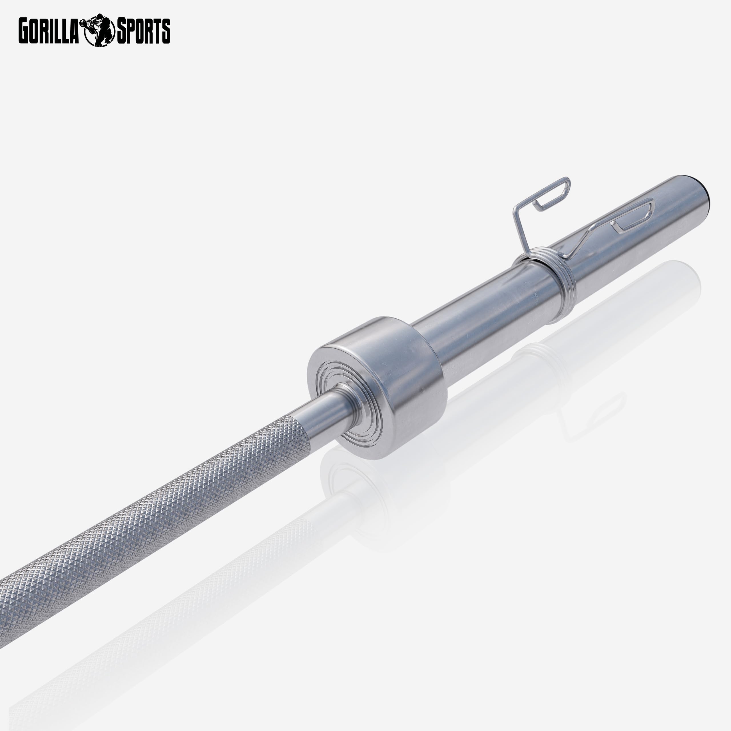 GORILLA SPORTS® Langhantelstange - 218cm / 220cm, Olympische, 50mm, bis 450 kg Belastbar, inkl. 2 Federverschlüssen, Gerändelt, Verchromt - Langhantel, Olympia Hantelstange, Langhantel-Stange