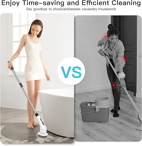 Miniatura 6 de Limpiador eléctrico giratorio, 2 velocidades, ruido ultra bajo, elástico, 9 cabezales de cepillo de limpieza, IPX8, batería grande, tiempo de