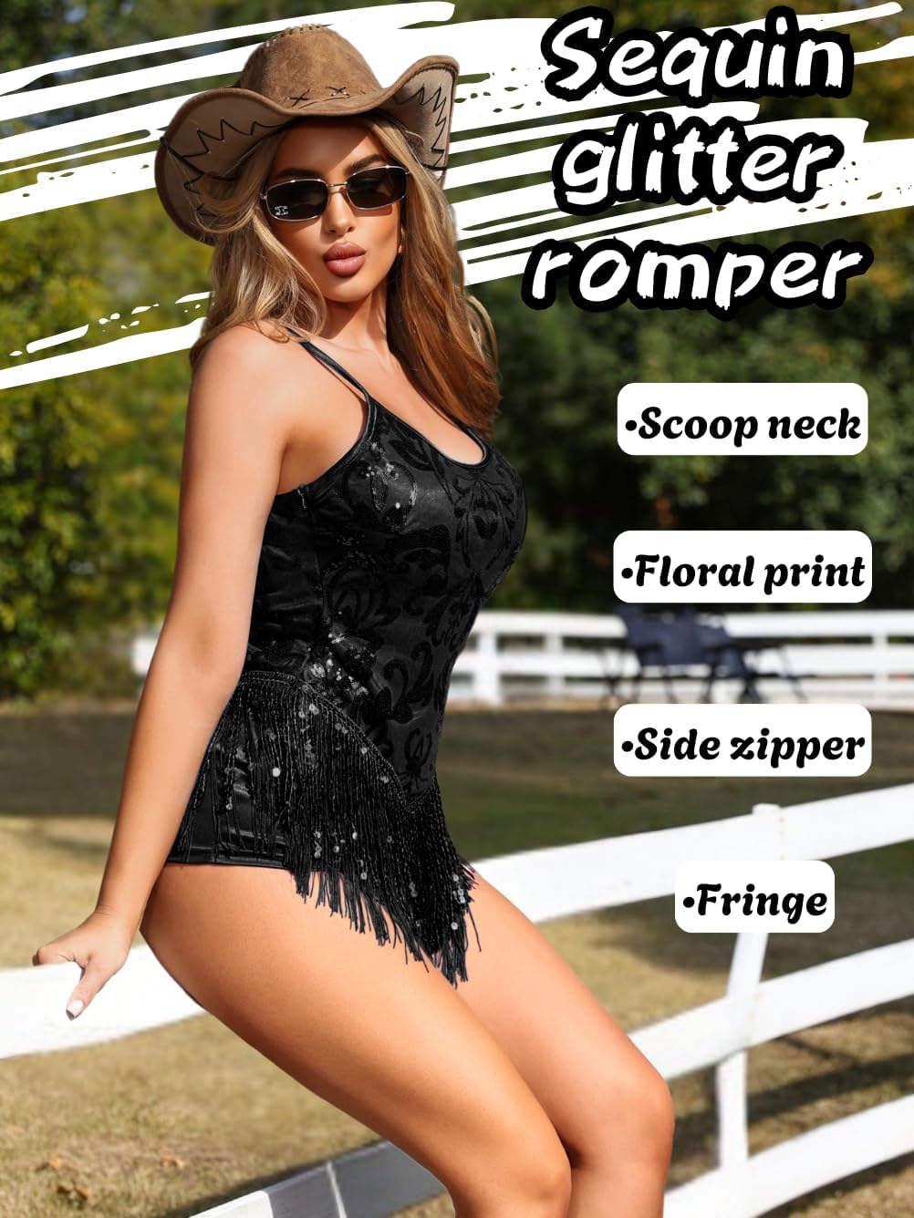 Sequin Fringe Bodysuit,Sparkly Rompers For Women,Glitter Concert Dance Costume Rave Outfits - Image 2
